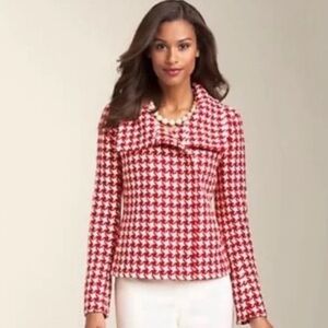 Talbots Red and White Houndstooth Blazer